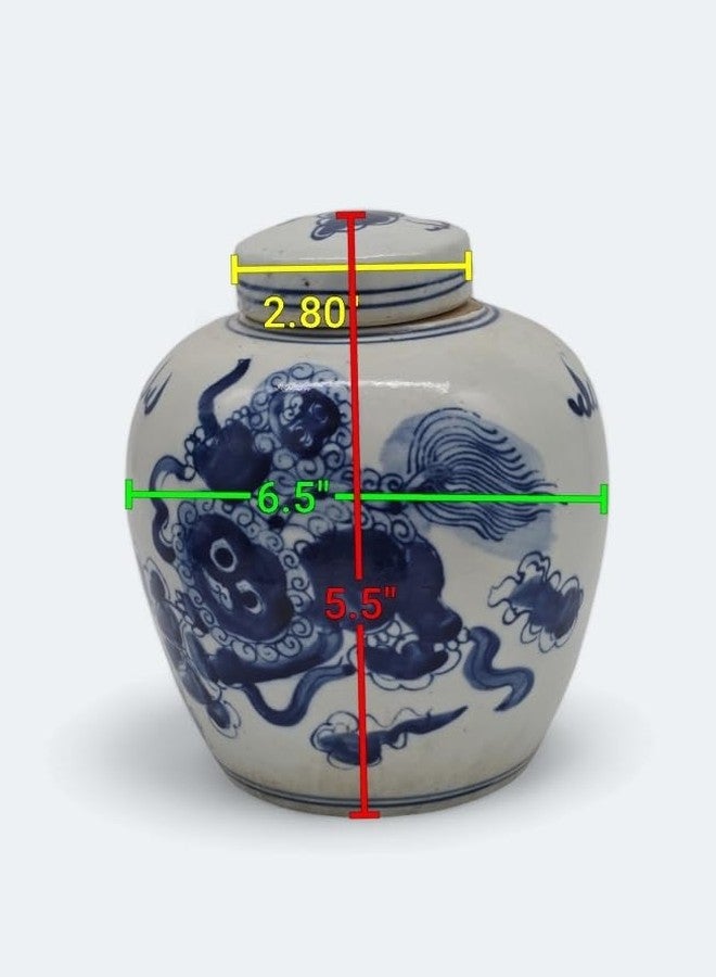 Festcool Retro Antique Like Style Blue and White Porcelain Lion Dancing Ceramic Covered Ginger Jar Vase, China Ming Style, Jingdezhen (LJ2) - Image 2